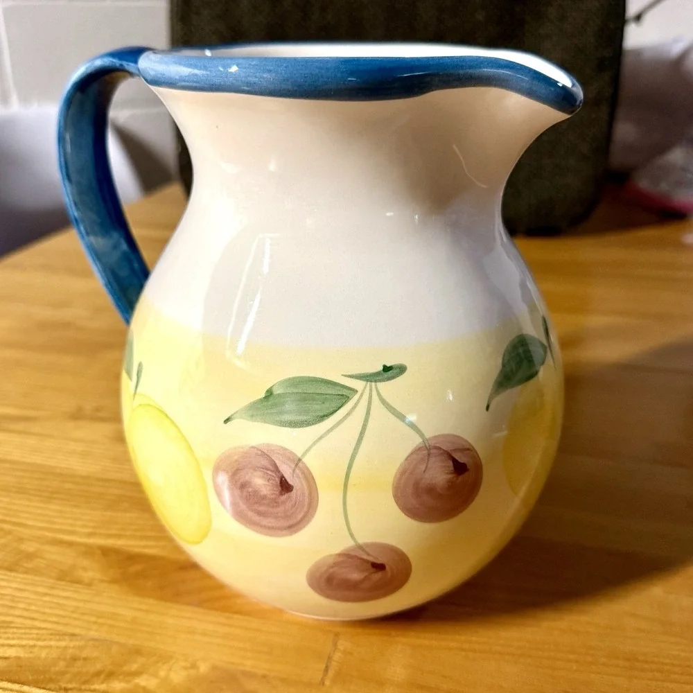 Hand Painted Portuguese Ceramic Summer Garden Pitcher Pottery Decor A. Santos